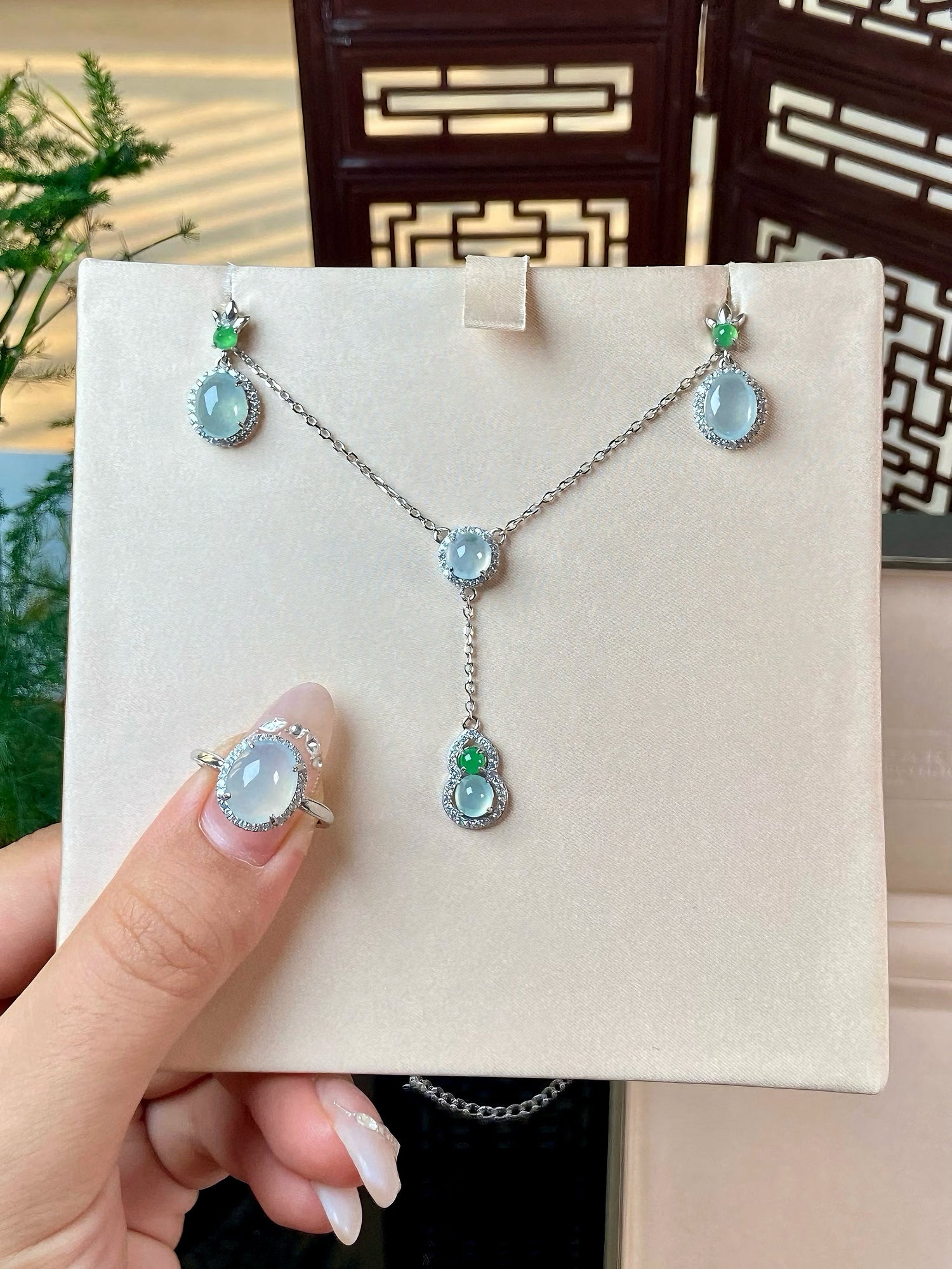S925 Silver Jadeite Set