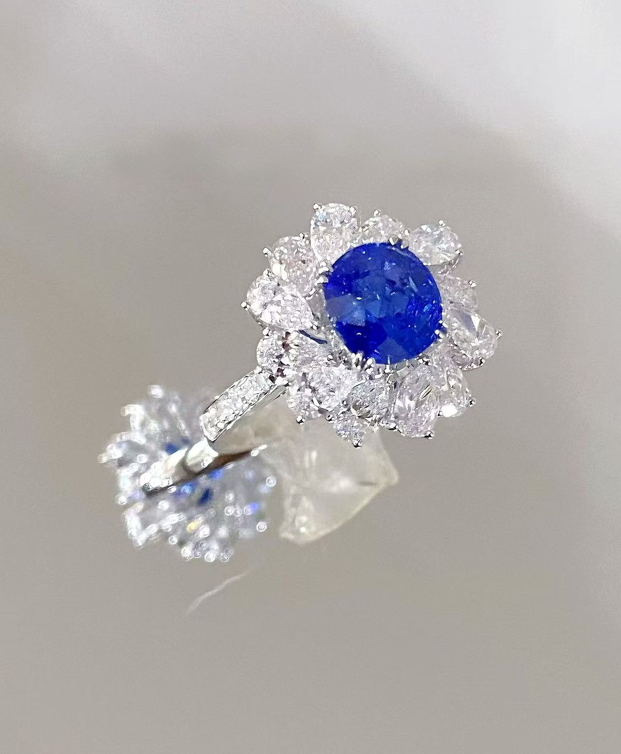 S925 silver blue pointed crystal gemstone ring