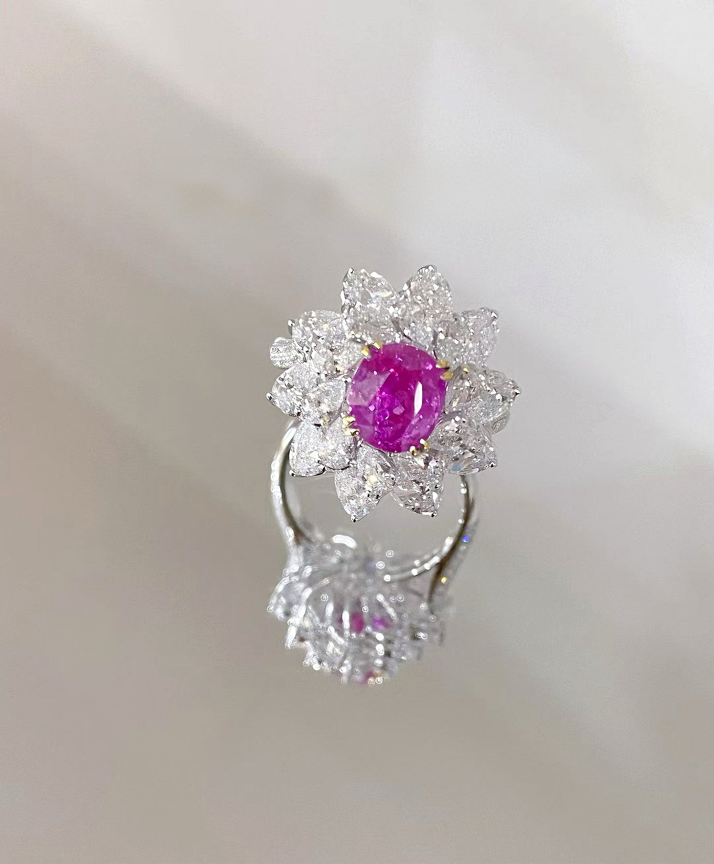 S925 silver purple pointed crystal gemstone ring